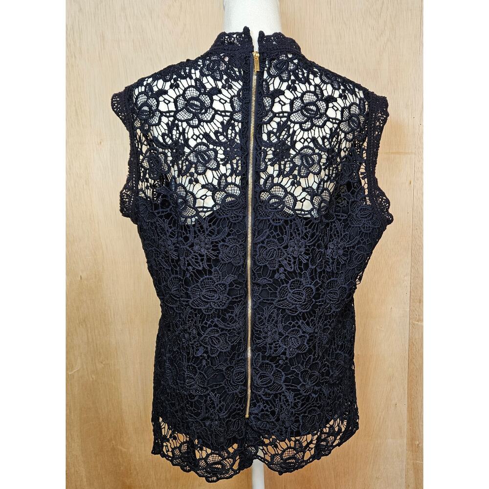 Nanette Lepore Navy Blue High Neck Sleeveless Floral Crochet/Lace Top Size Large - Picture 2 of 6